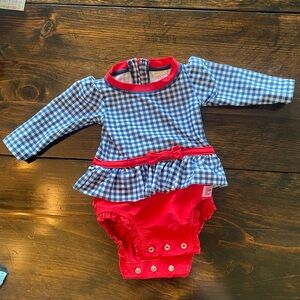 Ruffle Butts Blue Gingham Swimsuit with Rashguard & SPF 50+ Size 3-6 mos